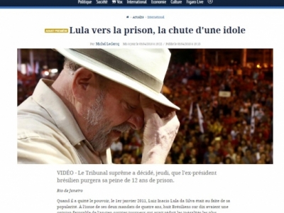 O Le Figaro declarou que Lula, que até ontem era o candidato favorito às eleições presidenciais, deve ser preso em breve, provavelmente na semana que vem